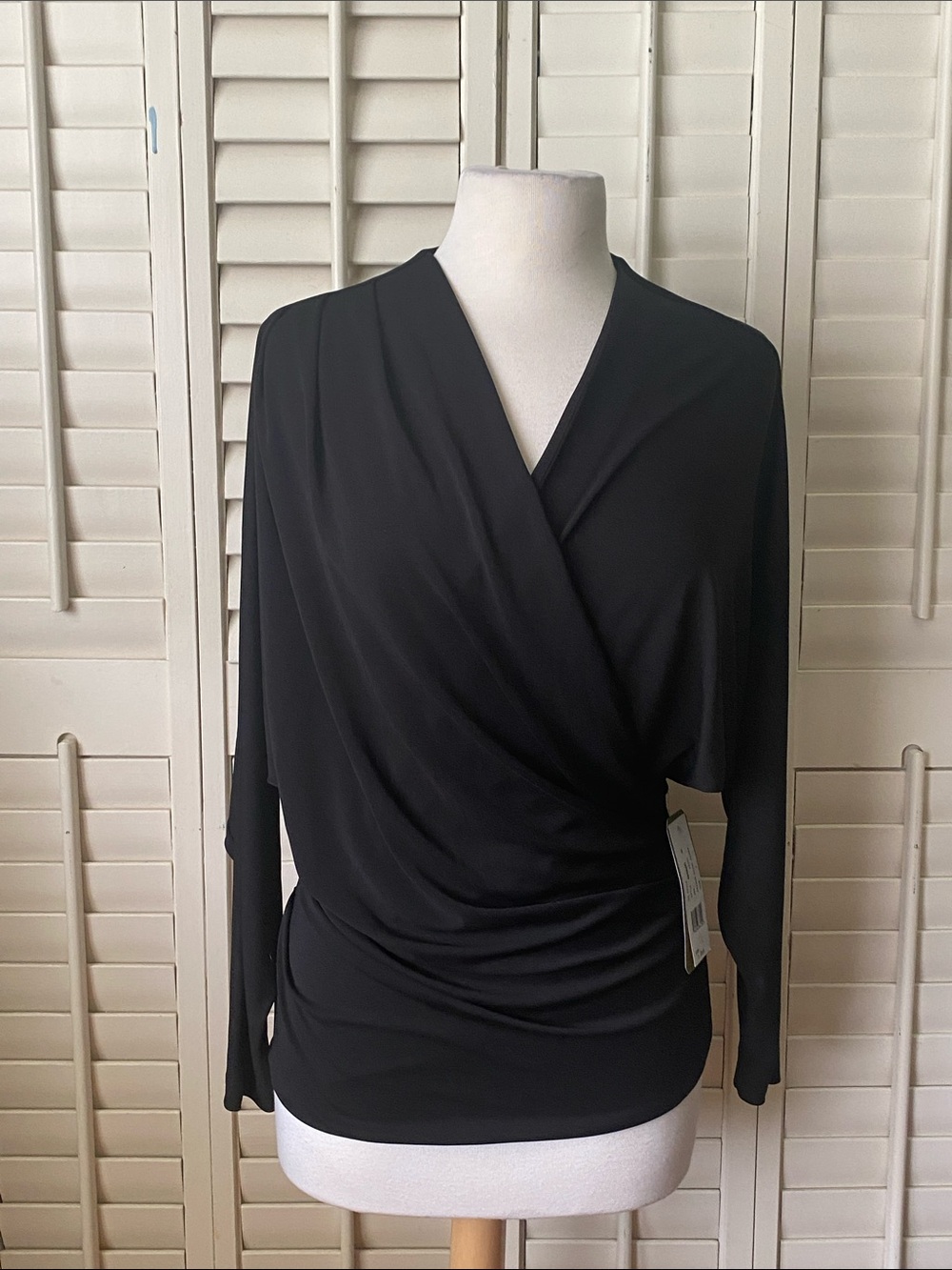 NWT Nicole Miller Artelier Black Draped Blouse Size S